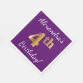 Lila, Imitate Gold 4. Geburtstag + Individuelle Na Serviette (Ecke)