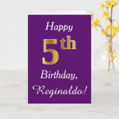 Lila, Imitate Gold 5. Geburtstag + Individuelle Na Karte (Gelbe Blume)