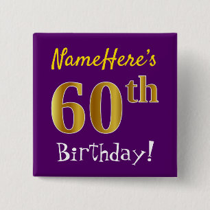 Lila, Imitate Gold 60. Geburtstag, mit Individuell Button