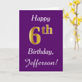 Lila, Imitate Gold 6. Geburtstag + Individuelle Na Karte (Gelbe Blume)