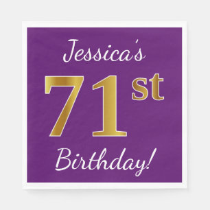 Lila, Imitate Gold 71. Geburtstag + Individuelle N Serviette