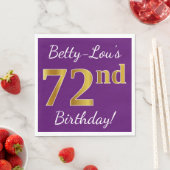 Lila, Imitate Gold 72. Geburtstag + Individuelle N Serviette (Beispiel)
