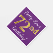 Lila, Imitate Gold 72. Geburtstag + Individuelle N Serviette (Ecke)