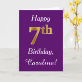 Lila, Imitate Gold 7. Geburtstag + Individuelle Na Karte (Gelbe Blume)