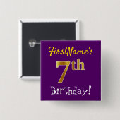 Lila, Imitate Gold 7. Geburtstag, mit Individuelle Button (Vorne & Hinten)