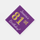 Lila, Imitate Gold 81. Geburtstag + Individuelle N Serviette (Ecke)