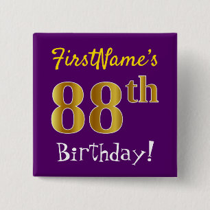 Lila, Imitate Gold 88. Geburtstag, mit Individuell Button