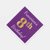 Lila, Imitate Gold 8. Geburtstag + Individuelle Na Serviette (Ecke)