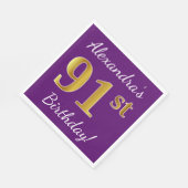 Lila, Imitate Gold 91. Geburtstag + Individuelle N Serviette (Ecke)