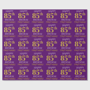 Lila, Imitate Gold "GLÜCKLICH 85. BIRTHTAG" Geschenkpapier