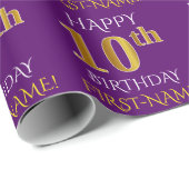 Lila, Imitate Gold "HAPPY 10. BIRTHDAY" Geschenkpapier (Rolleneckpunkt)