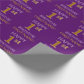 Lila, Imitate Gold "HAPPY 1th BIRTHDAY" Geschenkpapier (Ecke)