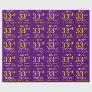 Lila, Imitate Gold "HAPPY 33. BIRTHDAY" Geschenkpapier