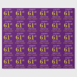 Lila, Imitate Gold "HAPPY 61. BIRTHDAY" Geschenkpapier