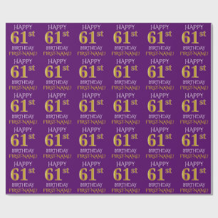 Lila, Imitate Gold "HAPPY 61. BIRTHDAY" Geschenkpapier