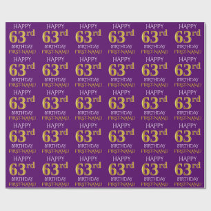 Lila, Imitate Gold "HAPPY 63. BIRTHDAY" Geschenkpapier