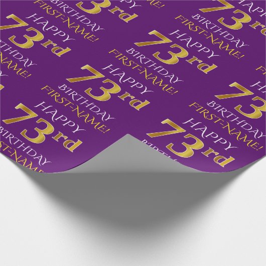 Lila, Imitate Gold "HAPPY 73. BIRTHDAY" Geschenkpapier (Ecke)