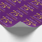Lila, Imitate Gold "HAPPY 75. GEBURTSTAG" Geschenkpapier (Ecke)