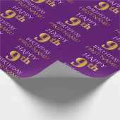 Lila, Imitate Gold "HAPPY 9th BIRTHDAY" Geschenkpapier (Ecke)