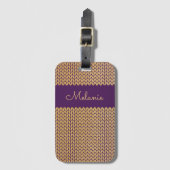 Lila Imitate Gold-Knittermuster Personalisiert Gepäckanhänger (Vorderseite Vertikal)