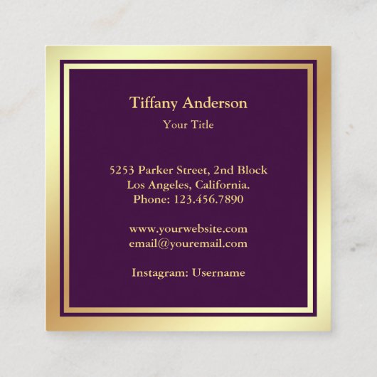 Lila Imitate Goldene Fossilien, hausgemachte Backw Quadratische Visitenkarte (Rückseite)