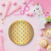 lila Imitate Goldpolka-Punkte Pappteller (Party)