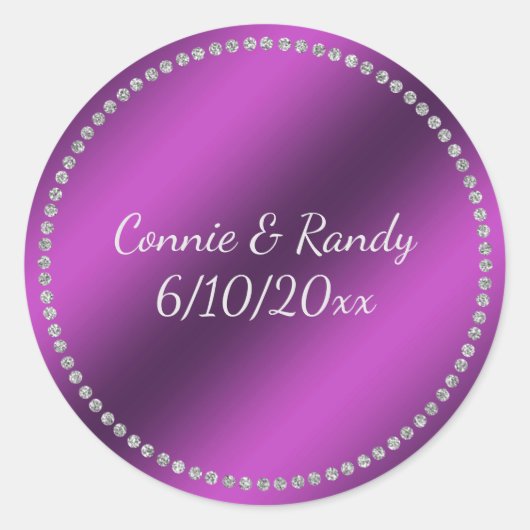 Lila Imitate-Hochzeitsaufkleber Runder Aufkleber (Vorderseite)