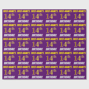 Lila, Imitate/Imitation Gold, "14. BIRTHTAG" Geschenkpapier