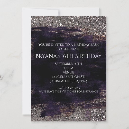 Lila & Imitate Metallische VIP-Party Einladung (Rückseite)
