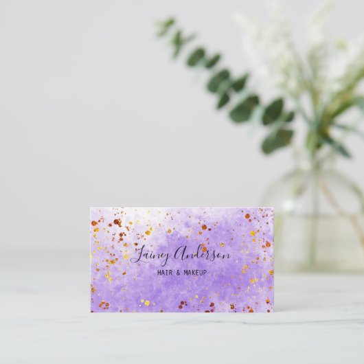 Lila Imitate mit Aquarell, Goldfolie Glitzer Visitenkarte (Stehend Vorderseite)