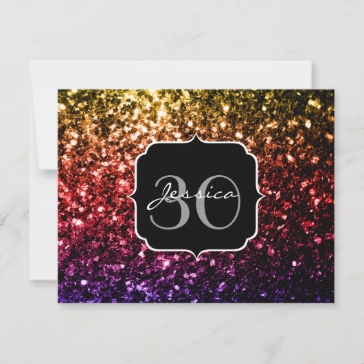 Lila Imitate mit Regenbogengelb, Glitzern mit Mono Einladung (Vorderseite)