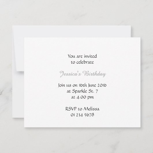 Lila Imitate mit Regenbogengelb, Glitzern mit Mono Einladung (Rückseite)