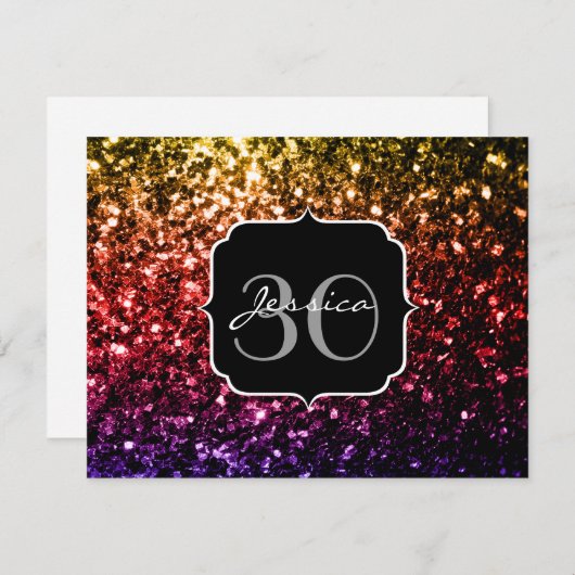 Lila Imitate mit Regenbogengelb, Glitzern mit Mono Einladung (Vorne/Hinten)