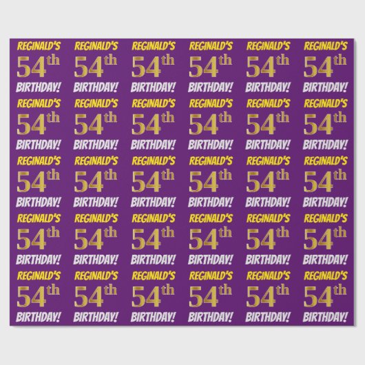 Lila, Imitate/Nachahmungs-Gold, "54. GEBURTSTAG" Geschenkpapier (Flach)