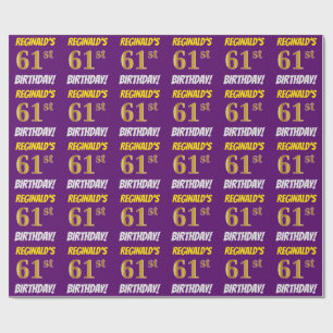 Lila, Imitate/Nachahmungs-Gold, "61. BIRTHTAG" Geschenkpapier