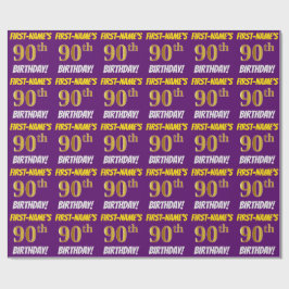 Lila, Imitate/Nachahmungs-Gold, "90. GEBURTSTAG" Geschenkpapier