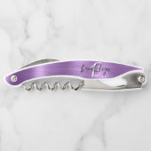 Lila Imitate Pinselmetall-Monogramm-Skripte Kellnermesser (Rückseite)