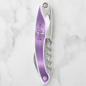 Lila Imitate Pinselmetall-Monogramm-Skripte Kellnermesser (Rückseite)