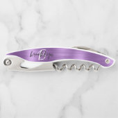 Lila Imitate Pinselmetall-Monogramm-Skripte Kellnermesser (Vorderseite)