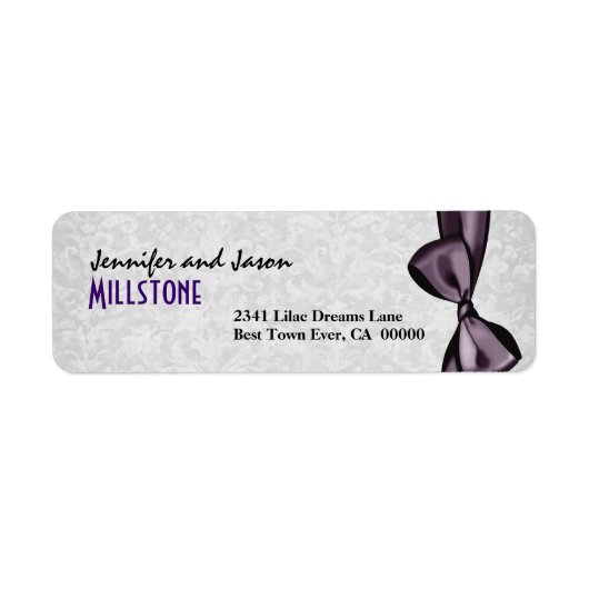 Lila Imitate Satin Bow Moderne Schrift auf Damask (Vorne)