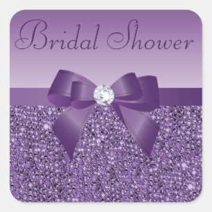 Lila Imitate Sequins Bow & Bling Brautparty Quadratischer Aufkleber