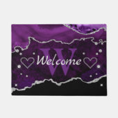 Lila & Imitate Silver Glitzer Marbour Agate Monogr Fußmatte (Vorderseite)