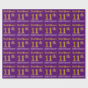 Lila, Imitation Gold Look "11. GEBURTSTAG" Geschenkpapier