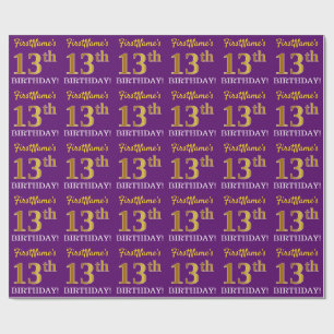 Lila, Imitation Gold Look "13. GEBURTSTAG" Geschenkpapier