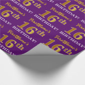 Lila, Imitation Gold Look "16. GEBURTSTAG" Geschenkpapier (Ecke)