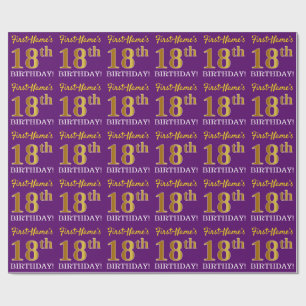 Lila, Imitation Gold Look "18. GEBURTSTAG" Geschenkpapier