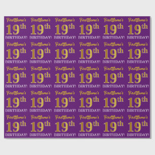 Lila, Imitation Gold Look "19. GEBURTSTAG" Geschenkpapier