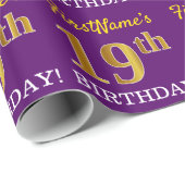 Lila, Imitation Gold Look "19. GEBURTSTAG" Geschenkpapier (Rolleneckpunkt)