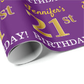 Lila, Imitation Gold Look "21. GEBURTSTAG" Geschenkpapier (Rolleneckpunkt)