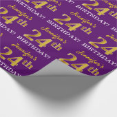 Lila, Imitation Gold Look "24. GEBURTSTAG" Geschenkpapier (Ecke)